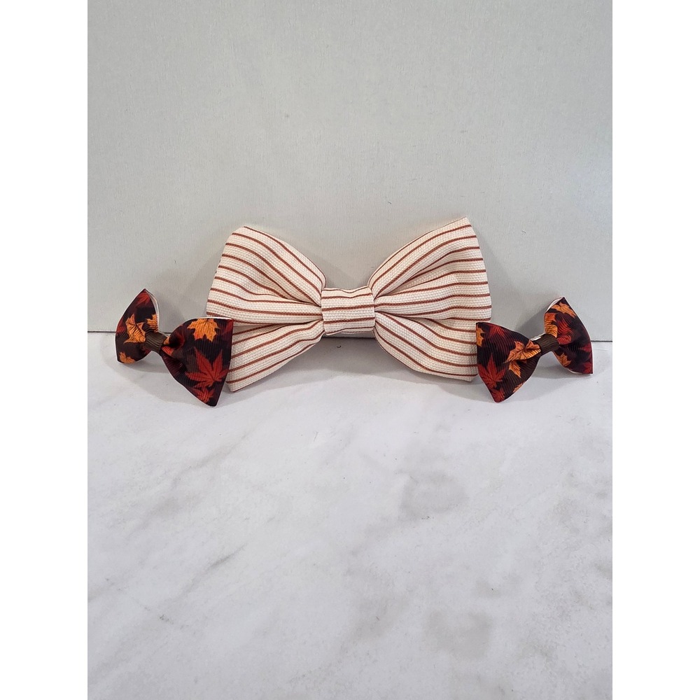 Cottagecore Autumn Bow Set Striped Leaf Fall Unbranded Women Brown Cream